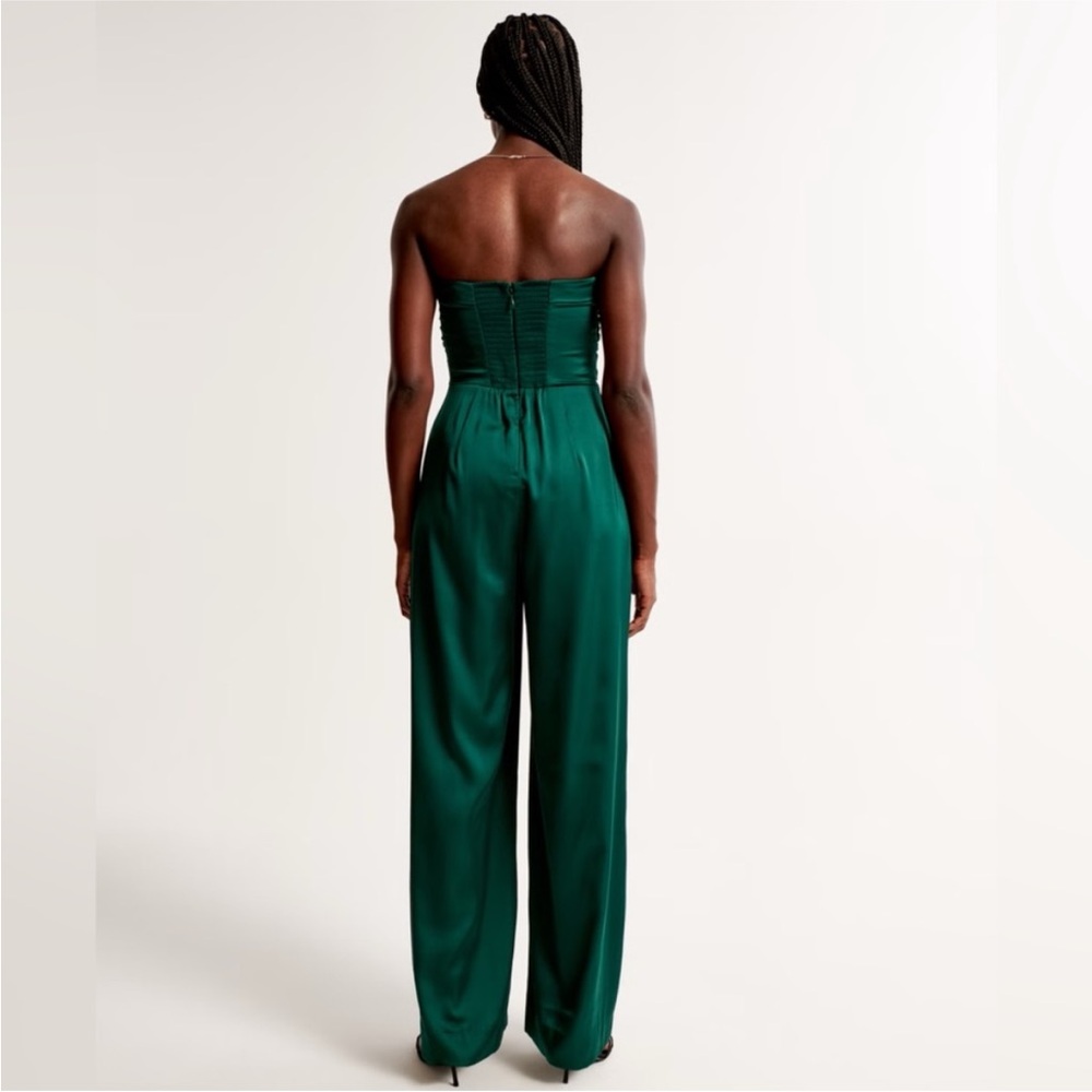 NWT Abercrombie & Fitch Strapless Emerald Green Wide-Leg Jumpsuit - Picture 3 of 4